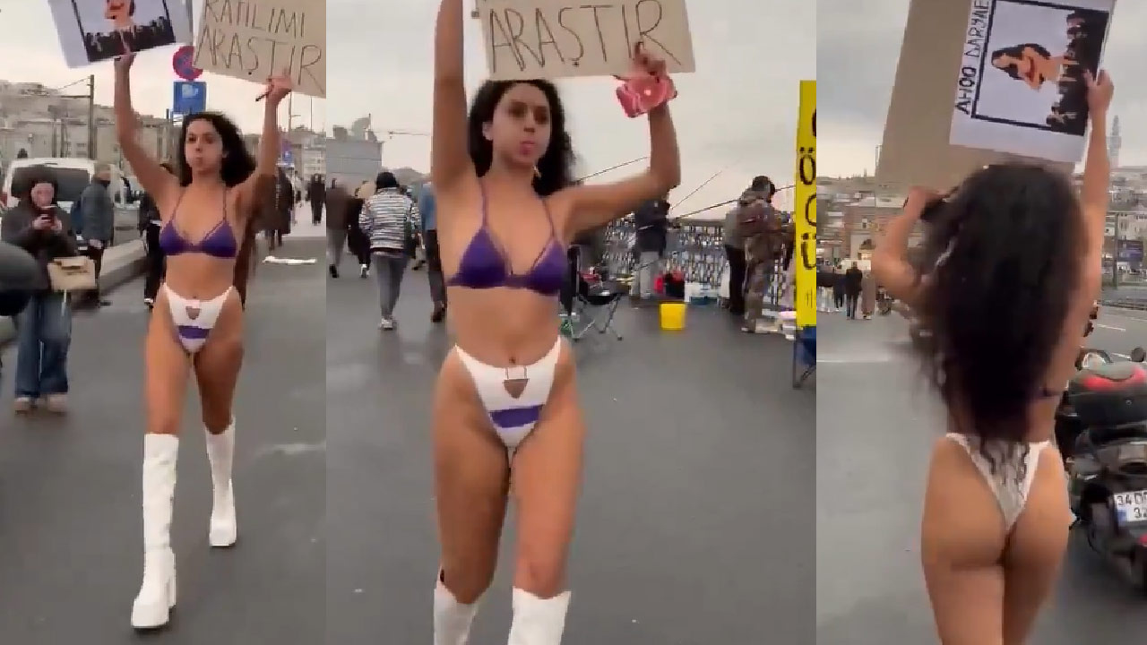 Bikini eylemciden Galata’ta yeni protesto